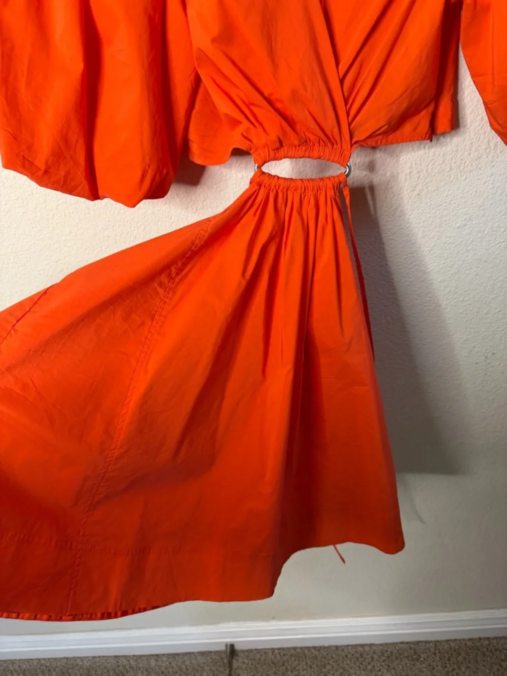 Jonathan Simkhai Aulora Cut‎ Out Mini Orange Puff-Sleeve Mini Dress Womens XS